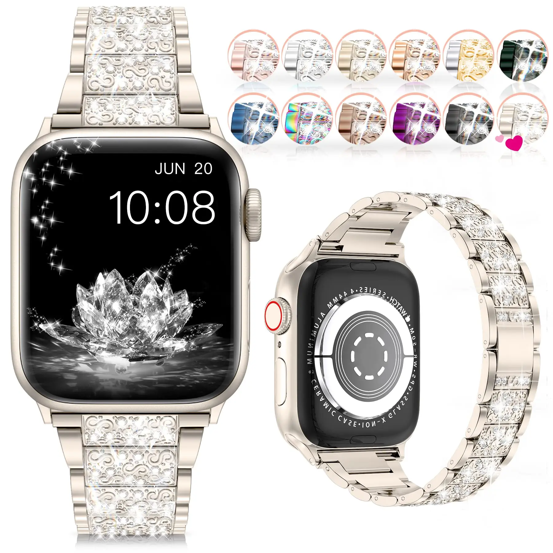Elegant Diamond Bling Metal Bracelet Watch Strap