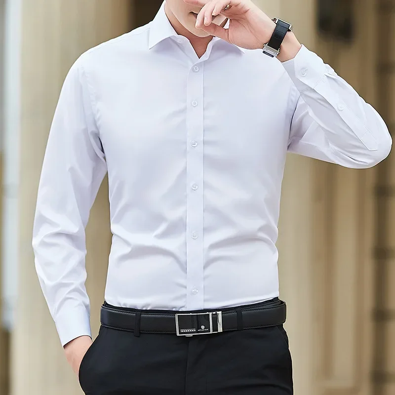 

New Plus Size 6XL 7XL 8XL Men Solid Color Business Shirt Fashion Classic Basic Casual Slim White Long Sleeve Shirt Brand Clothes