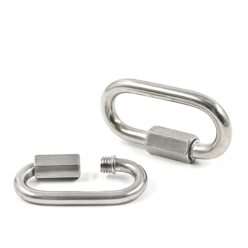 1 Pcs Carabiner Hook 304 Stainless Steel Oval Screwlock Quick Link Lock Ring Hook Chain Rope Connector Buckle Locked