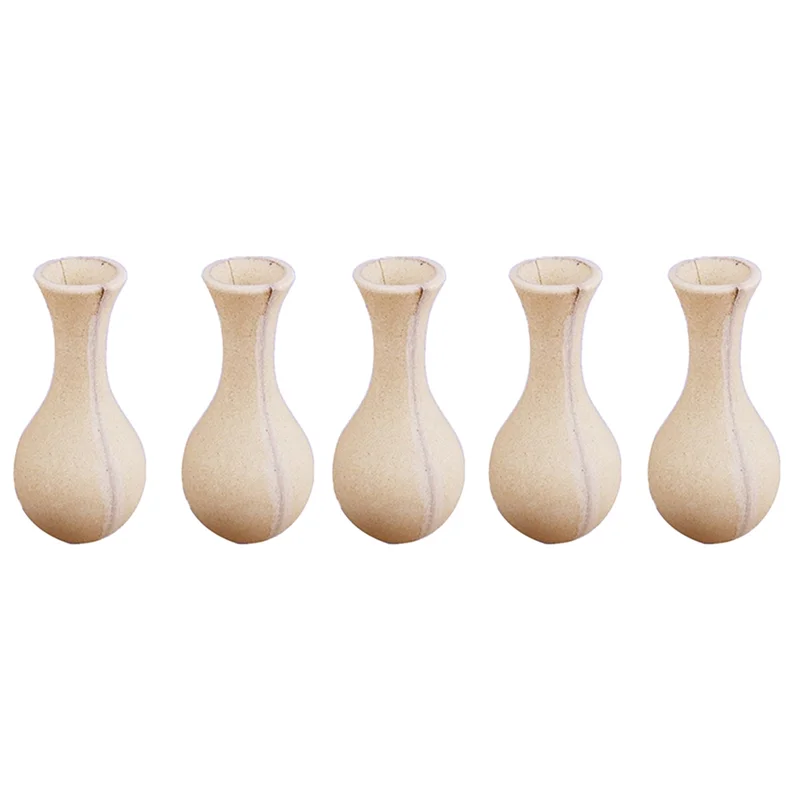 A96K-DIY Flower Vase Drawing Craft For Kids, 5Pcs Unfinished Vase Wooden Flower Handmade Floral DIY Painting Toys