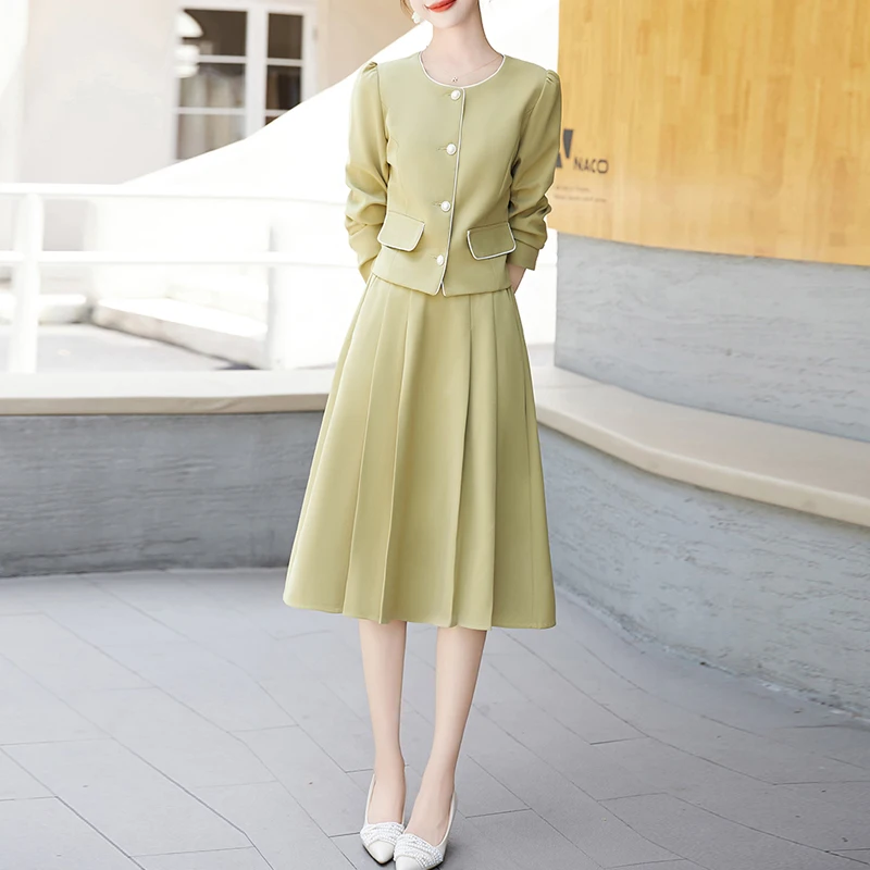 

Womens dresses Woman 2 Pieces Suits And Skirts Sets 2023 New Fashion Small Coats +Midi Skirts Two Pieces Set Womens Outfits