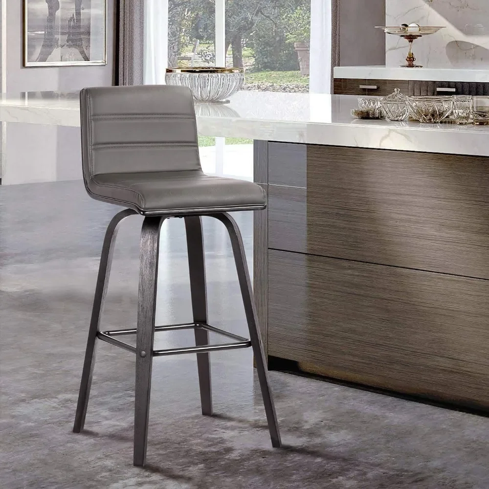 

Bar Stools Stool Brushed Wood Veneer in Faux Leather Home Bar Chair Grey/black Furniture