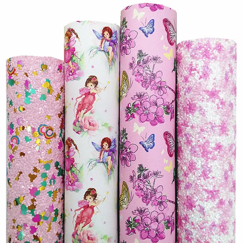 

Радужные объемные блестящие кожаные бабочки Феи цветочный принт искусственная кожа виниловые кожаные листы для бантов 21x29 см Q1178