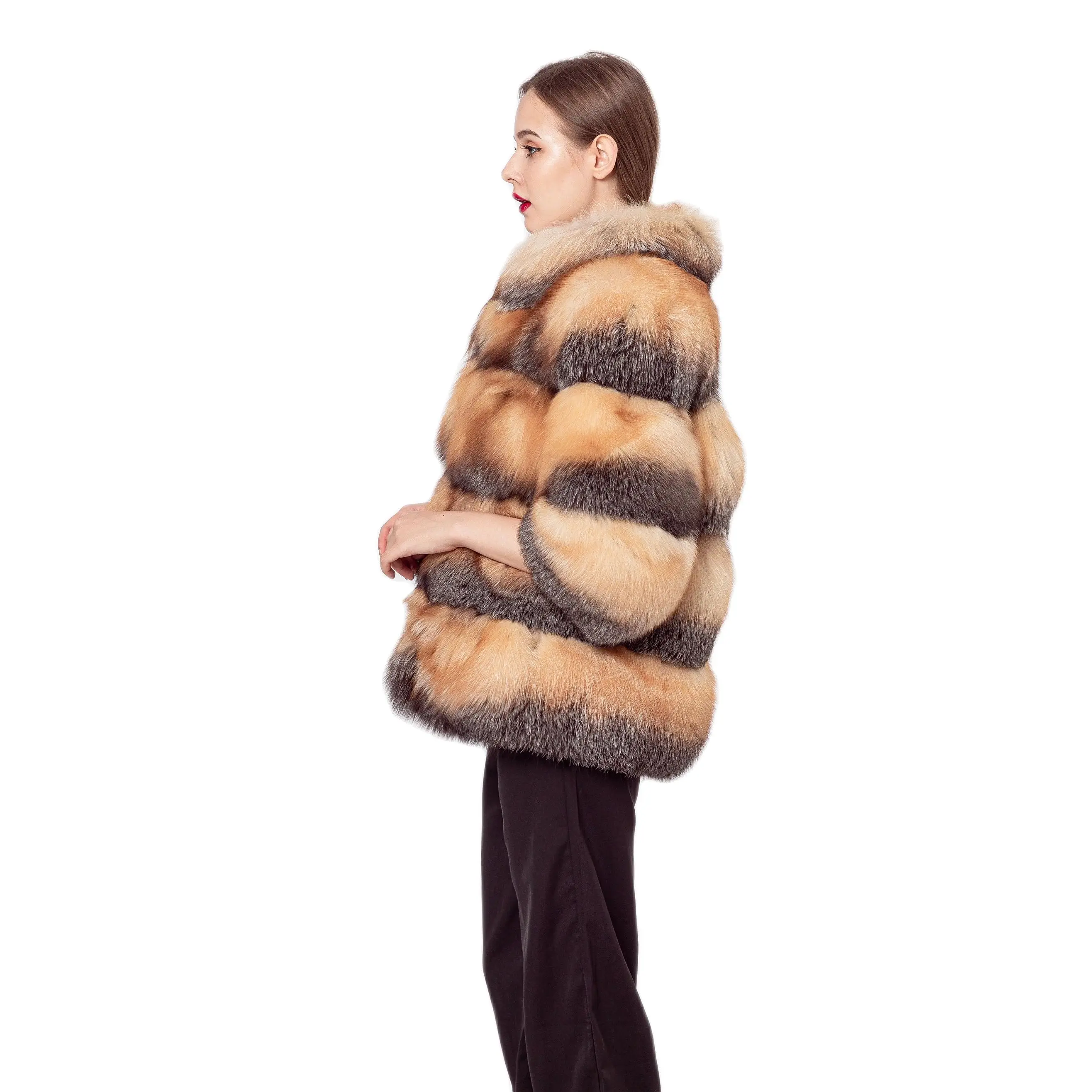 Real Natural Full Pelt Golden Island Fox Fur Coat With Lapel 210733 Women New Winter Warm Furry
