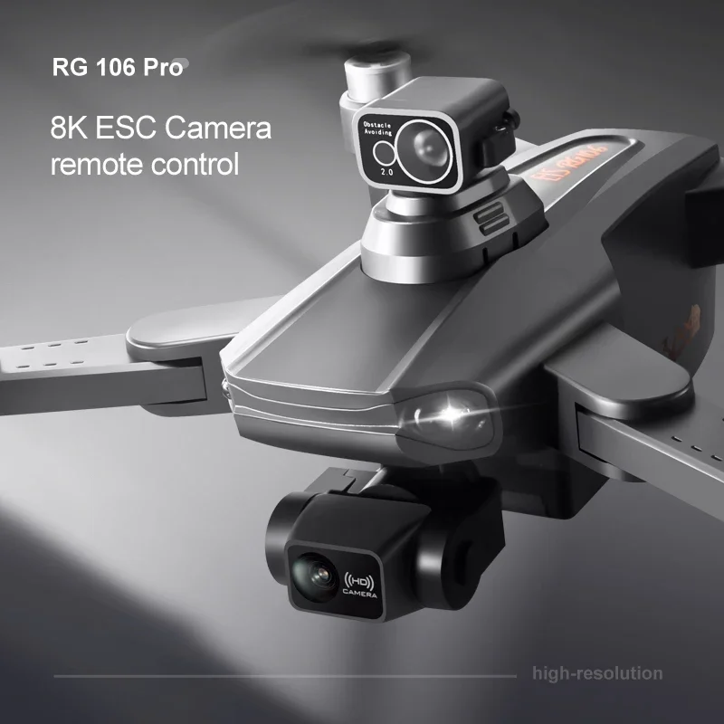 RG106 PRO 전문가용 접이식 드론, 8K HD 듀얼 카메라, GPS, 와이파이, 광각 FPV, 실시간 변속기, RC 거리 2km 장난감
