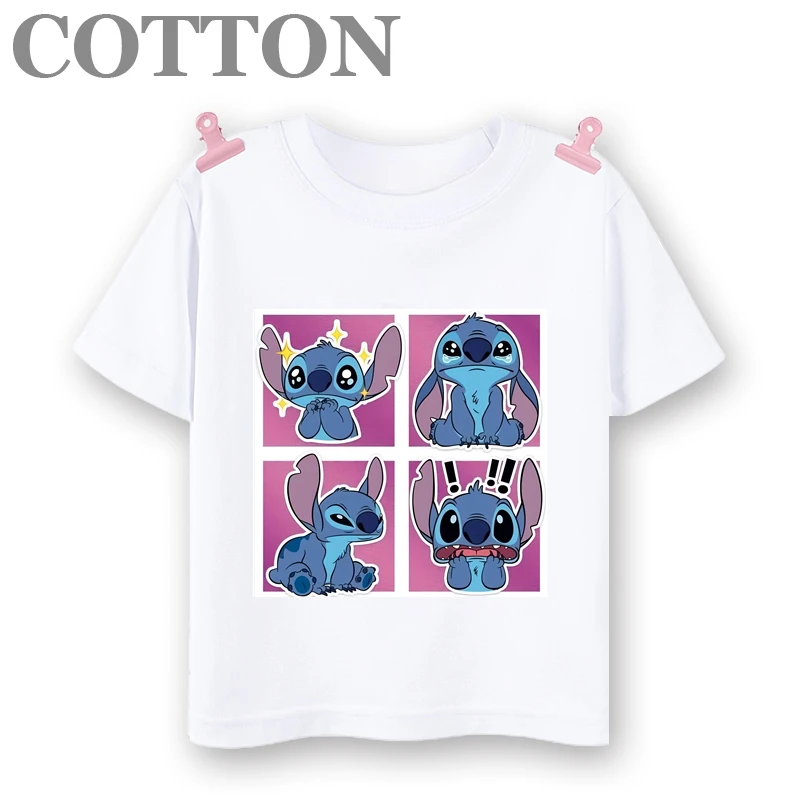 thumbnail image 1 of Marca Disney Stitch Anime Verano Múltiples Moda Algodón Camisetas para Niños Cuello Redondo Casual Manga Corta Ropa para Niños Tee Tops, 1 of 5