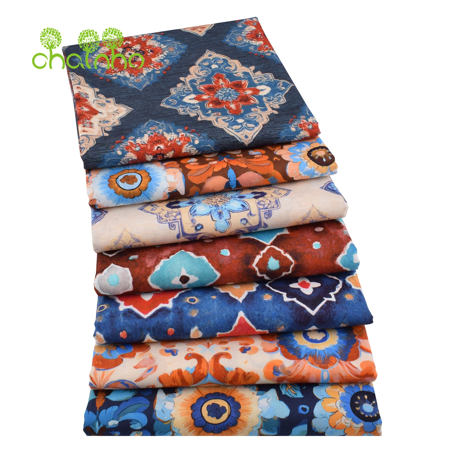 Chainho,Printed Plain Weave Poplin Cotton Fabric,DIY Quilting Sewing Material,Patchwork Cloth,Floral Series,2 Sizes,15PC224