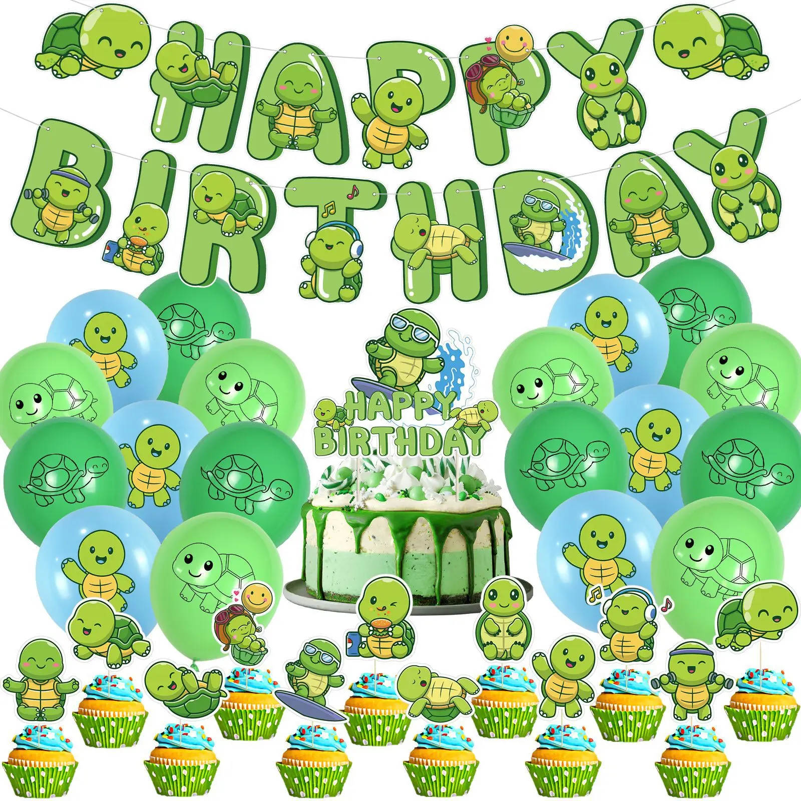 

Original small turtle birthday party decor anime cartoon animal banner balloon cake insert kids birthday party supplies gift