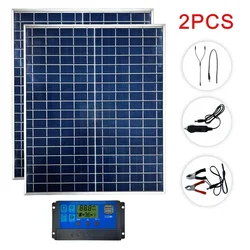 High-Efficiency Photovoltaic Solar Panel Kit with 100A Controller for Homes, Camping, and RVs (2PC Controller kiTS)