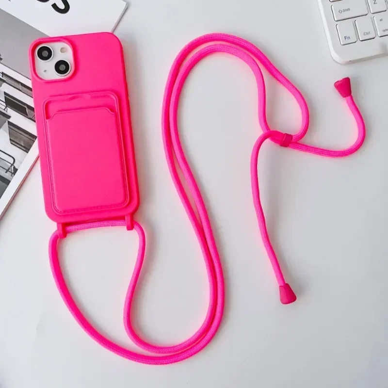 Versatile Crossbody Lanyard Phone Case with Card Holder and Soft Silicone Necklace Strap
