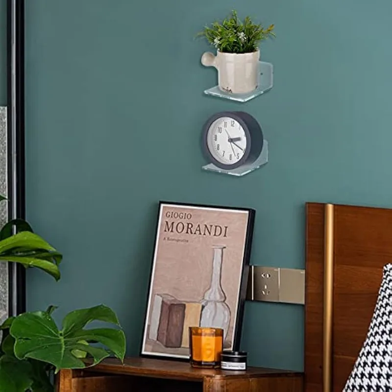 Wall Shelves 4pcs Wall Shelves Acrylic Floating Shelves Small Clear Shelf Display Ledges Adhesive Hanging Shelves for Smart Speaker Action