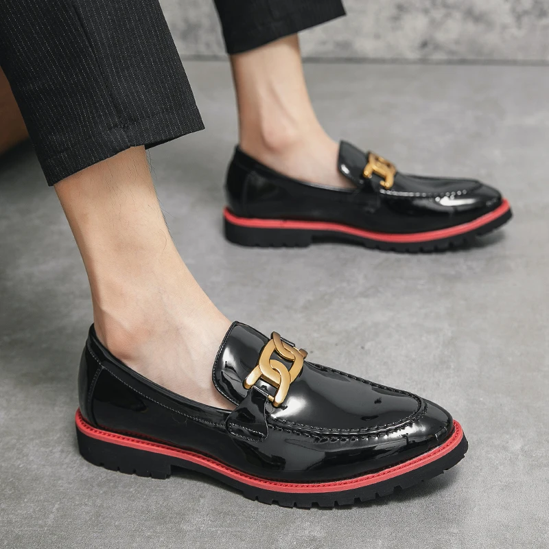Lefu New Men  Spring and Autumn Season Metal Buckle European Classic Leather Shoes Black Sizes 38-48 Men Shoes