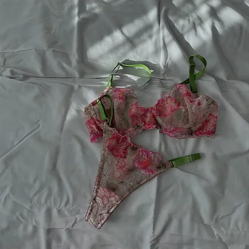 Clashing Sexy Flower Embroidery Lingerie Women's Underwear Set Ladies Push up Bra with Underpants Suit for female