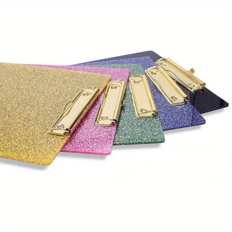 A6 Acrylic Clipboards Glitter Clipboard with Gold Clip Designed for Classroom School Doctor Office Sparkly Clipboards 2