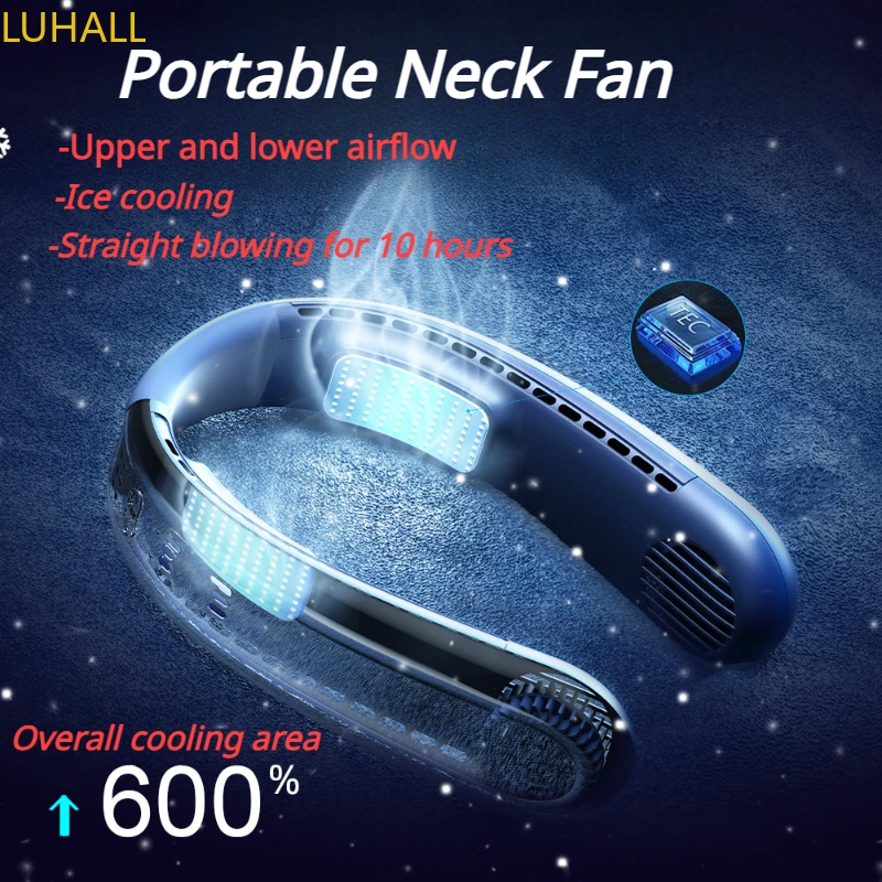 

Refrigeration Portable Neck Fan 4000mAh Rechargeable Mini Electric Fans up and down Blowing Wind Neckband FAN Silent Ventilador