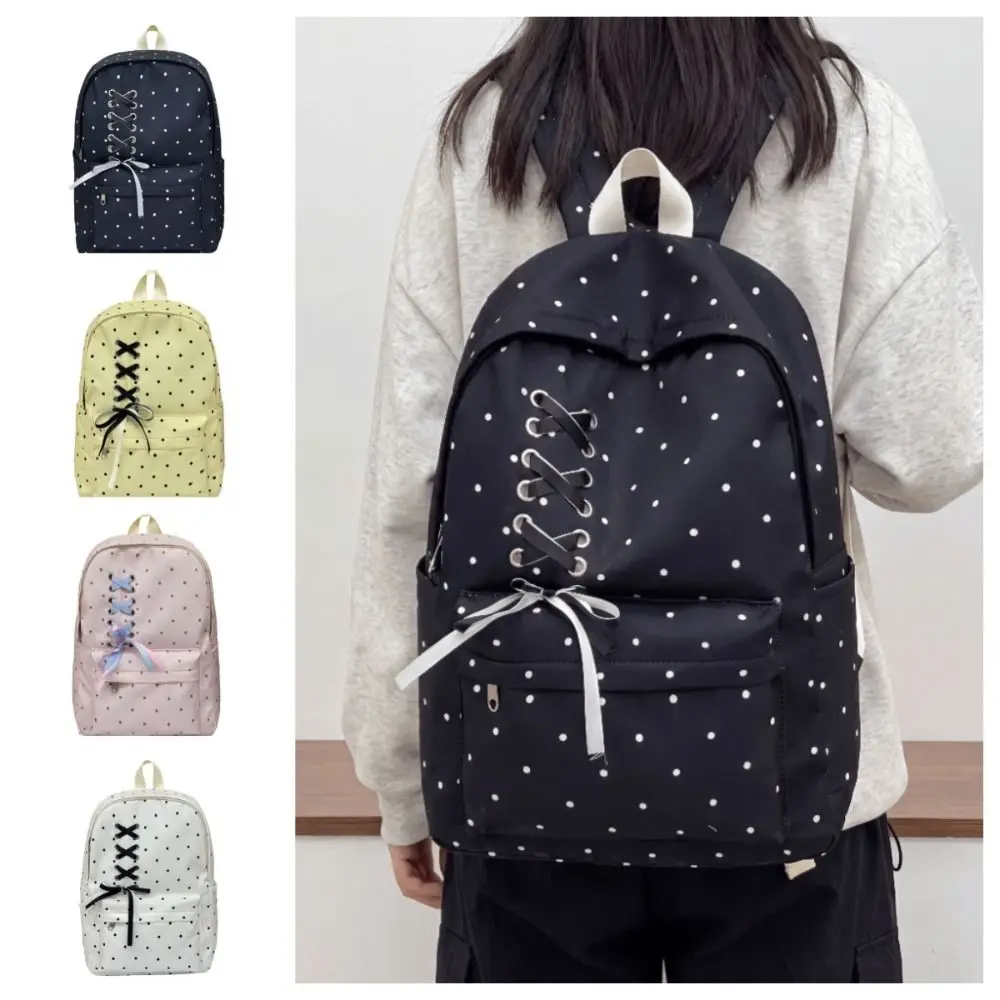 Zaino portatile Bow Dot Daypack, borsa da scuola resistente per studenti, zaino in nylon antigraffio di grande capacità, ideale come regalo