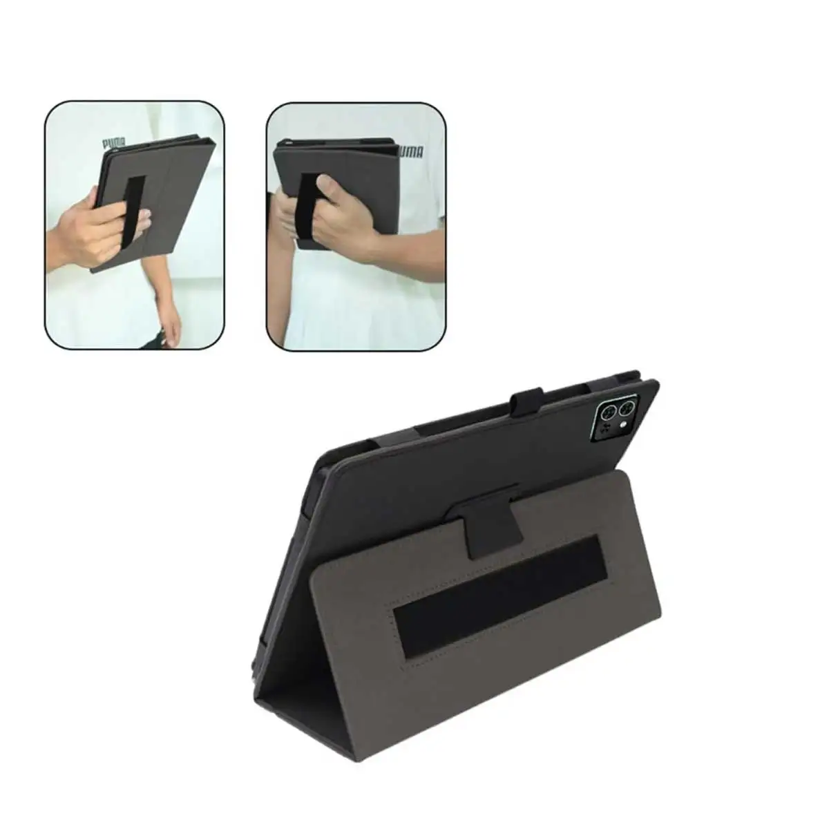 Premium PU Leather Folding Case with Pen Holder and Wrist Strap