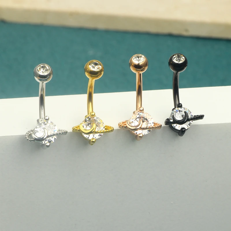 Navel Piercing Belly Button Rings Bar Belly Ring Barbell Stainless Steel Sexy Beach for Women Body Jewelry 14G Moon World