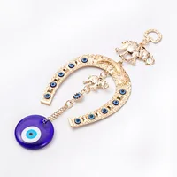 Turkish Blue Evil Eye Beads Charms Pendants Gold Colour Horseshoe&Elephant Hanging Ornament Car Amulet Lucky Gift Home Decor 1