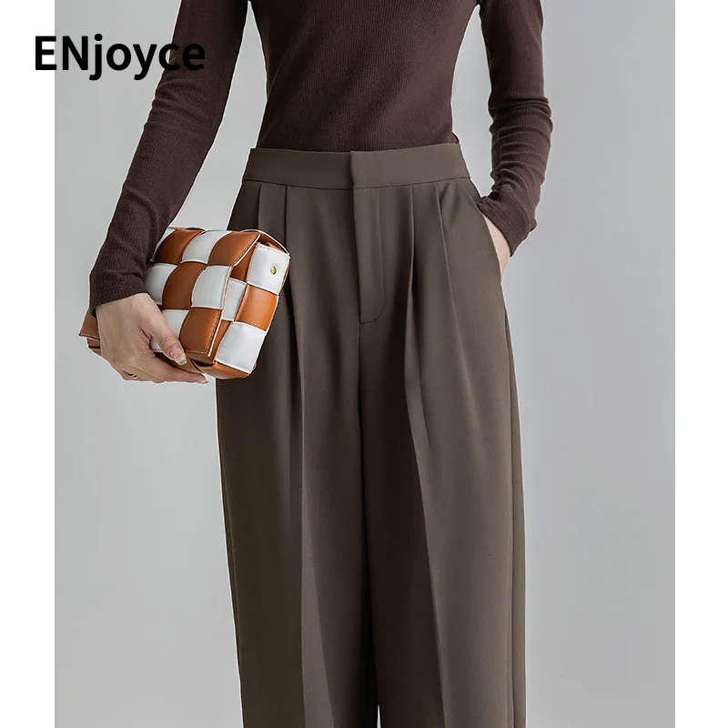 

Vintage Coffee Color Straight High Waist Suit Pants Women Office Lady Loose Wide Leg Trousers Work Wear Drape Pants 2022 Fall