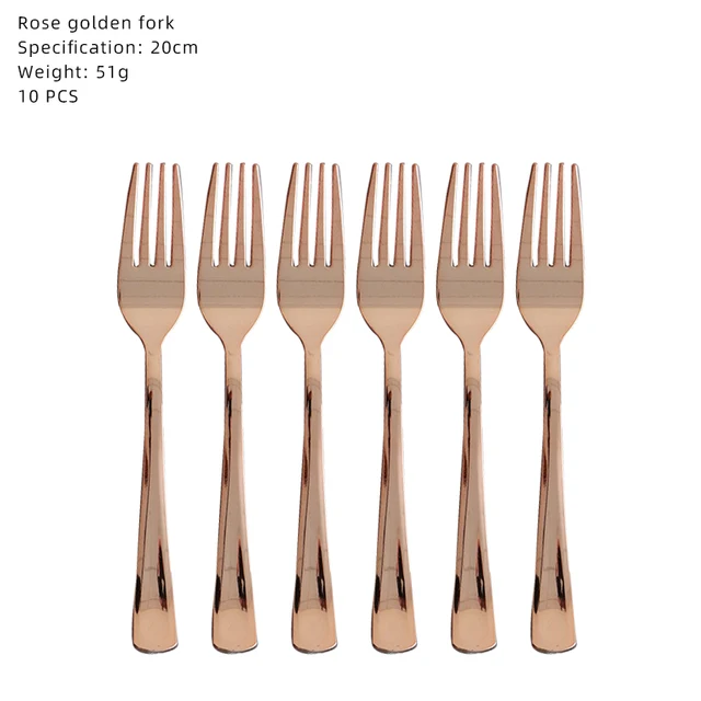 Rose Gold Bronzing Party Disposable Cutlery Set Paper Plate Birthday Wedding Bridal Shower Baby Decorative Supplies Fork-10PCS