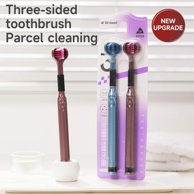 3-Sided Toothbrush for Comprehensive Cleaning | Ideal Angle Design | Raised Tongue Coating Brush | 2-Pack | Soft Bristles for Ge 2