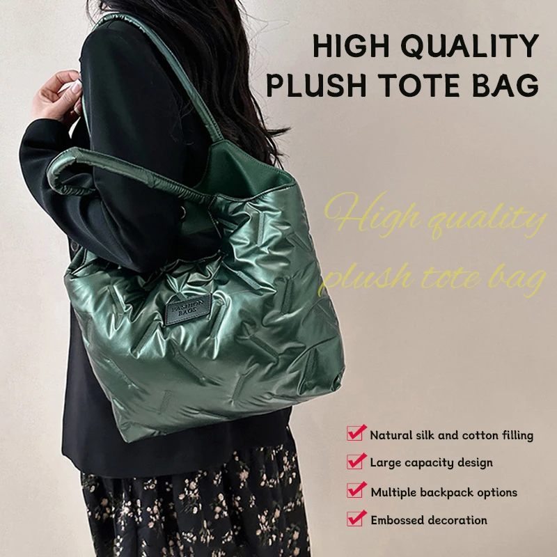 Women's Bags Cotton Filled Tote Bag Commuting Handbag Woman Designer Style Single Shoulder Underarm Bag Senior Large Capacity