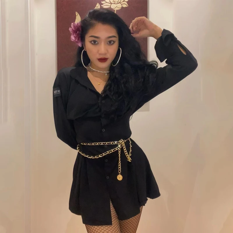 

Adults Black Latin Dance Dress Women Long Sleeves Latin Shirt Dress Latin Rumba Salsa Dance Professional Practice Wear DWY8863