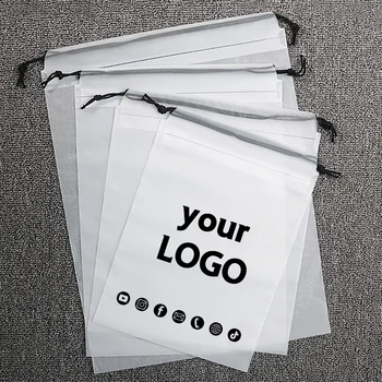 50 PCS Clear Plastic Frosted Drawstring Gift Bag Set Shoes Clothes Cosmetics Storage Bag Customizable Printing Company Logo 1