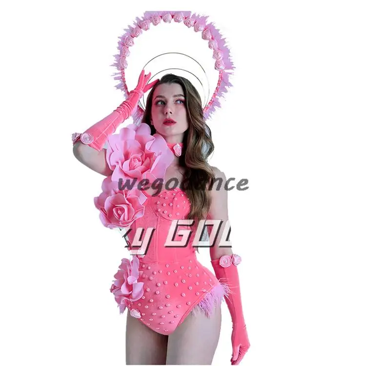 

Sexy Original New Product Sexy Pink Rose Bar Gogo Performance Dress