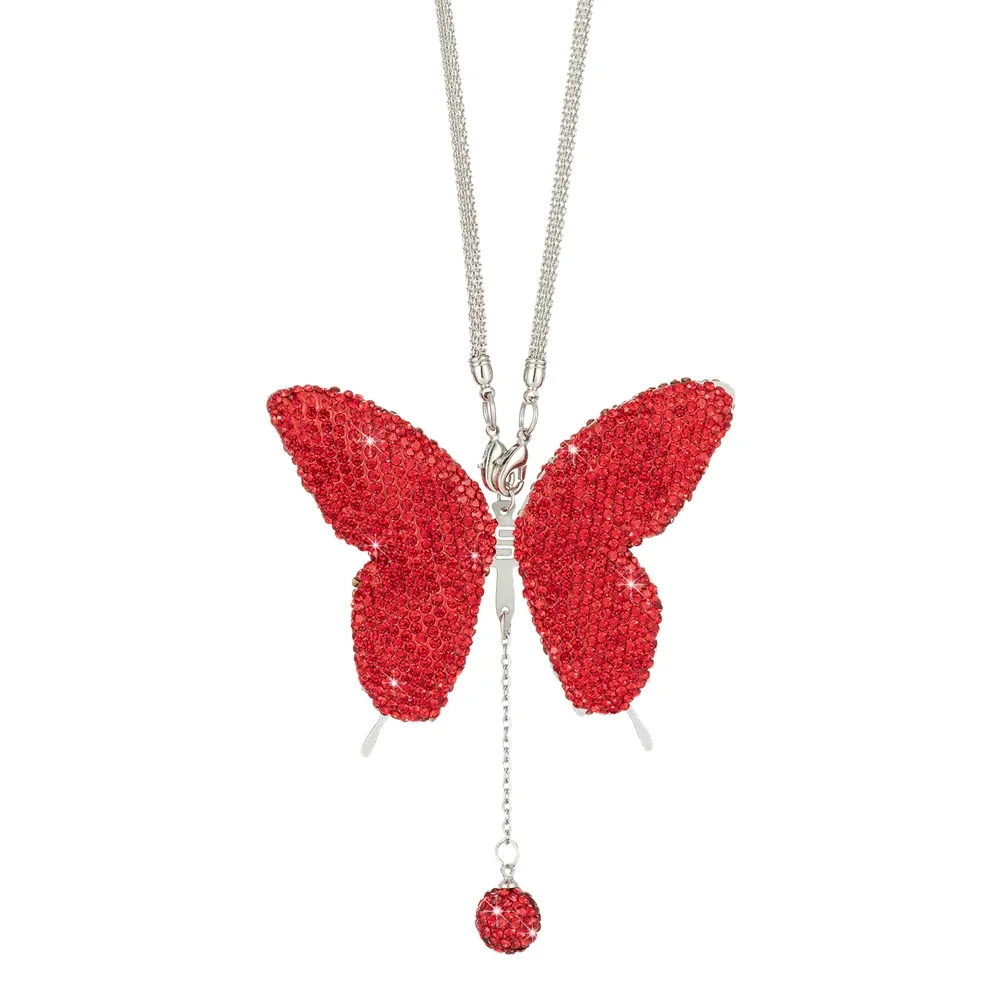 Crystal Butterfly Lucky Hanging Car Interior Pendant Rear View Mirror Charms for Women Ornamental Accessory for Vehicle Interior
