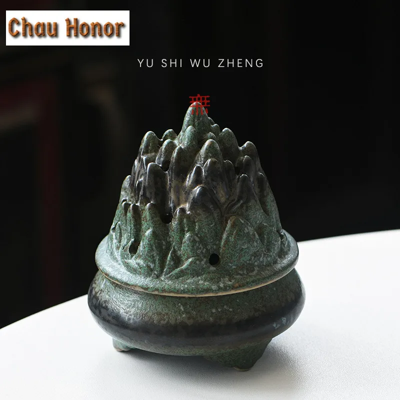 Bronze Glaze Mountains Coarse Pottery Incense Holder Mist Smoking Steamers Incense Burners Meditation Censer Tea Ceremony Crafts