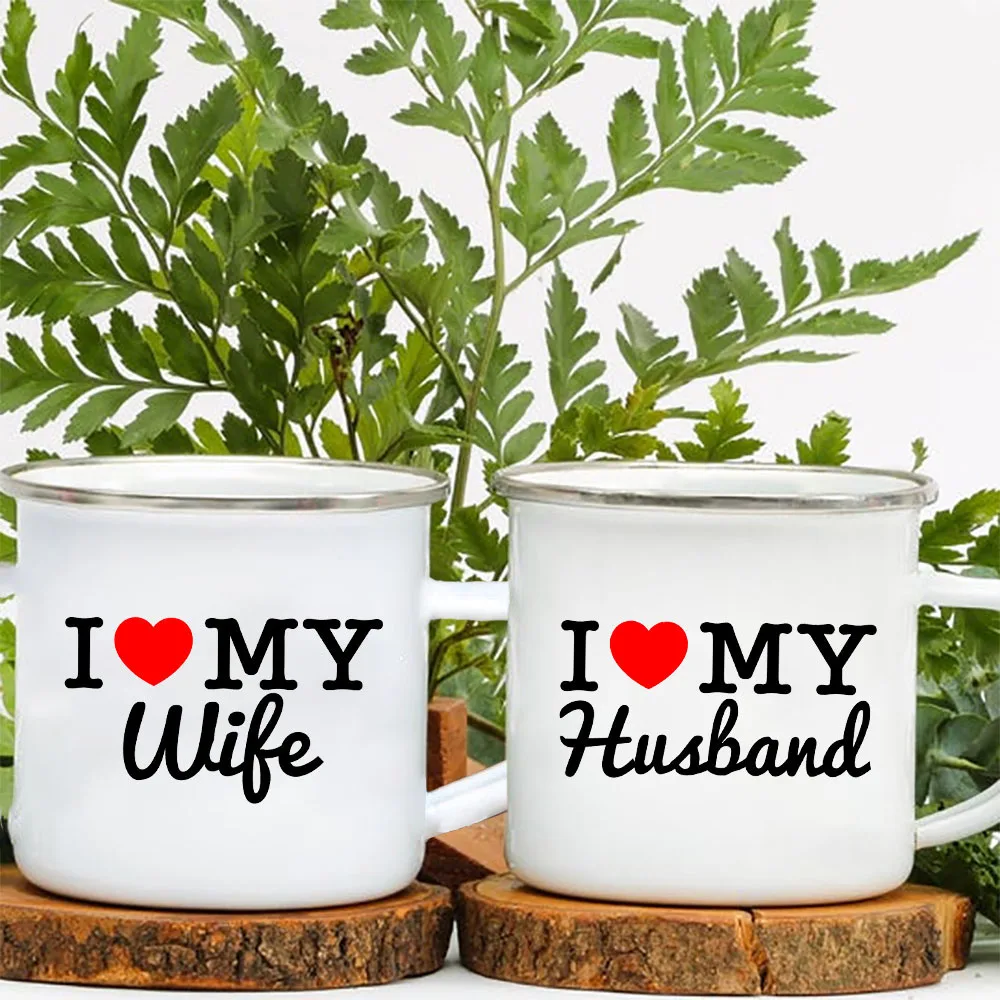 

I Love My Wife/husband Lovers Creative Enamel Breakfast Milk Mugs with Handle Party Wine Beer Juice Drink Cups Valentine's Gift