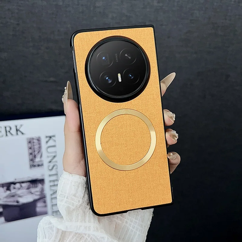 Magnetic Ring Leather Case with Luxury Cloth and Wireless Charging Cover