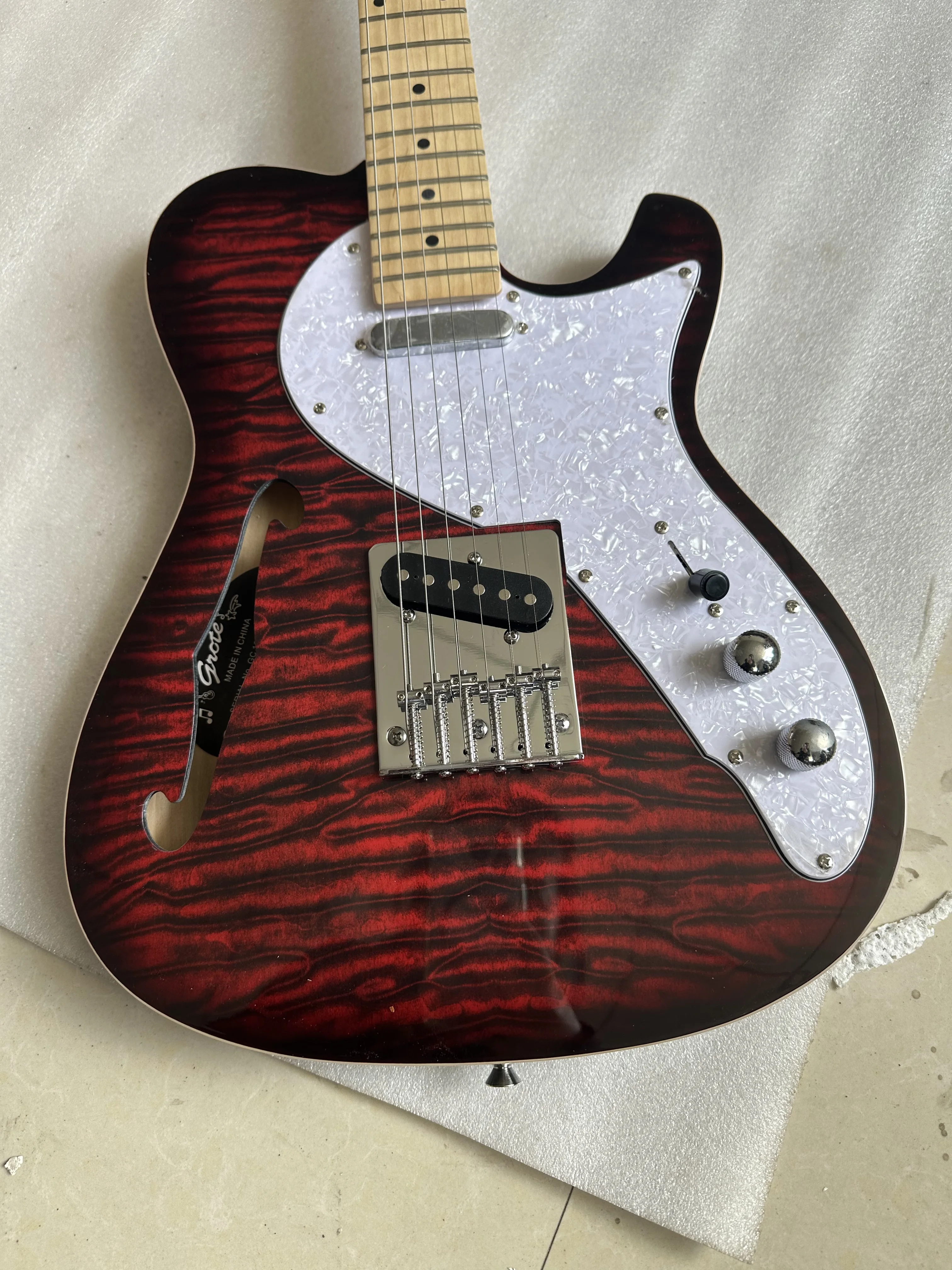 Electric Guitar 6 Strings Wine Color Body F hole Rosewood Fingerboard