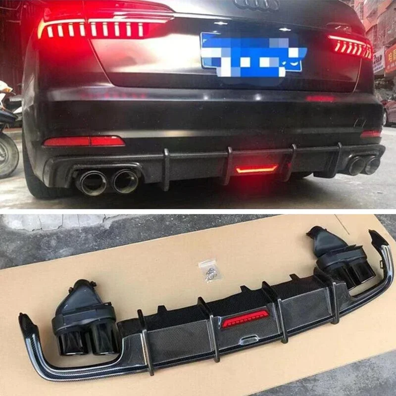 

For Audi A6 C8 Normal Version 2019 2020 2021 2022 High Quality Bumper Real Carbon Fiber Rear Diffuser Lip Spoiler Exhaust Cover