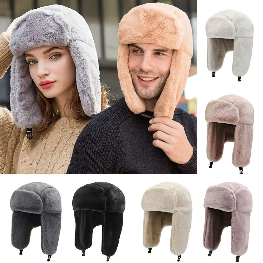 Men Women Thick Plush Bomber Hat Warm 