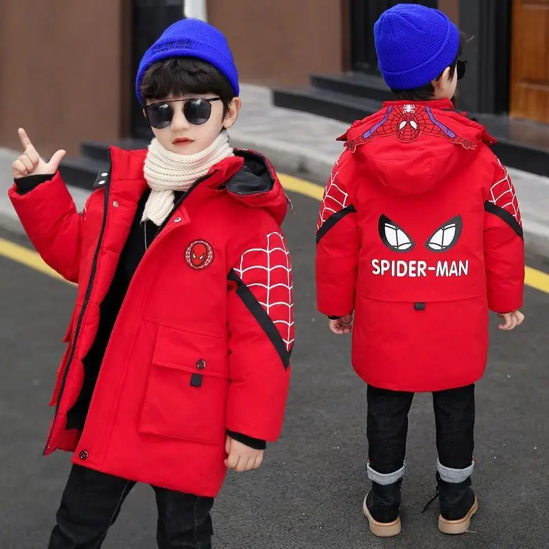 Children Clothing Winter Kids Spider Man Cartoon Luminous Hooded Cotton Coat Teen Boys Outdoor Skiing Jacket Warm Parka