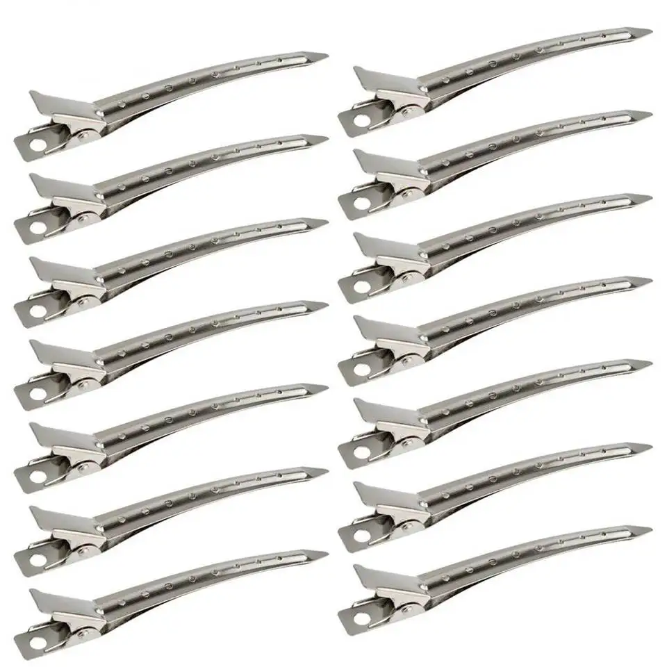 

12 Packs Duck Bill Clips 3.5 Inches Rustproof Metal Alligator Curl Clips with Holes for Hair Styling Hair Coloring Hair Clips