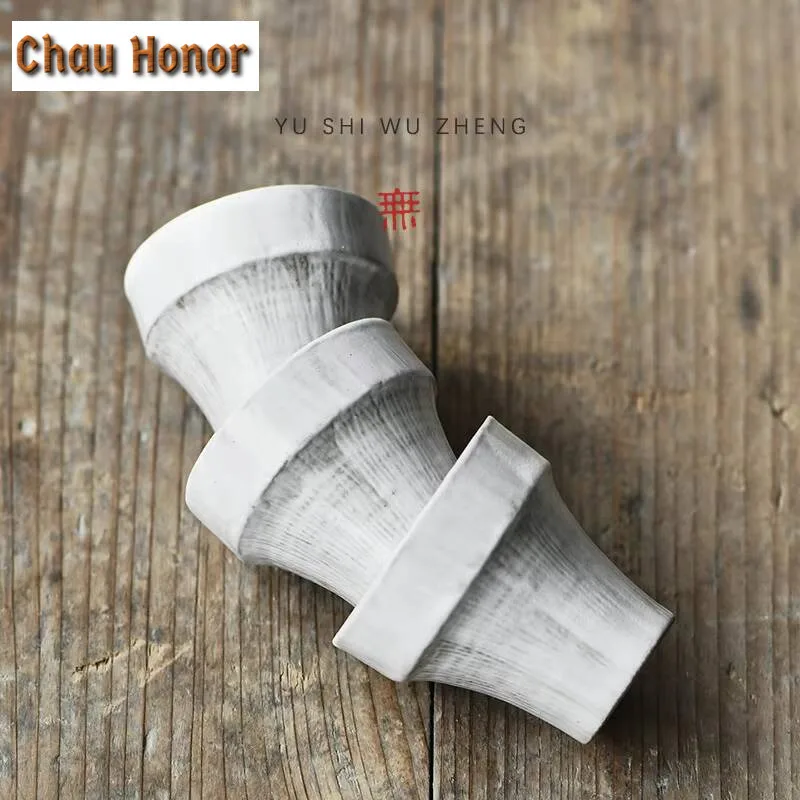 2pc/set Hand Made Powder Yin White Ceramic Teacup Japanese Coarse Pottery Creative Stripe Flower Master Cup Kung Fu Teaset 40ml