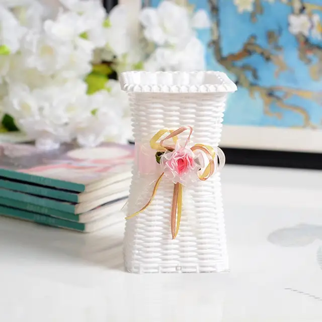 Virág Váza Törhetetlen Négyzet Alakú Nyitó Kézzel Készített Rattan Szövött Műanyag Retro Művészeti Asztali Dekorációs Növények Edény - Image 4