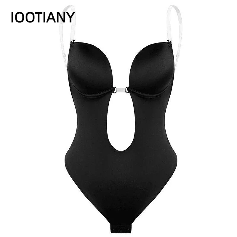 Sexy Bodysuit Corset Woman Deep V Shapewear Clear Strap Backless Plunge Thong Push Up Padded Bra Lady Body Shaper Underwear 2023