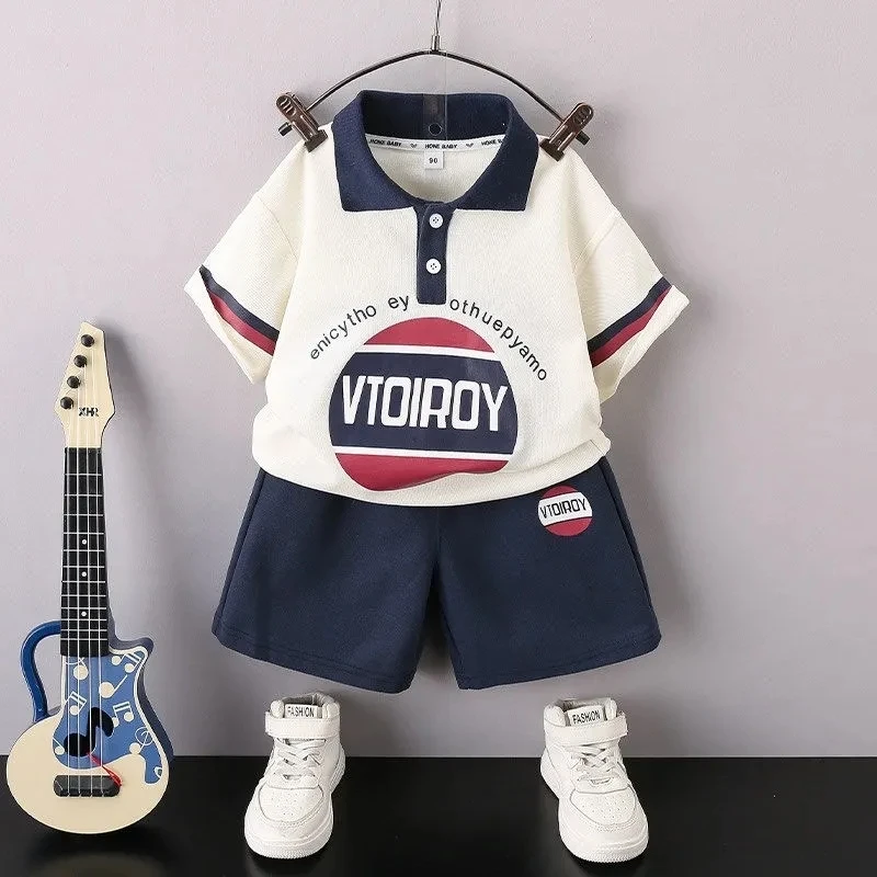 Children's Clothing Set Boys' Summer Polo Shirt Short Sleeve Set 2023 New Baby Boys Tops and Shorts 2PCS