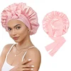Women Double Layer Satin Sleep Cap with Ribbon Bow Wide Brim Bonnets Hair Care Scarf for Beauty Reversible Head Cover Night Hat 6