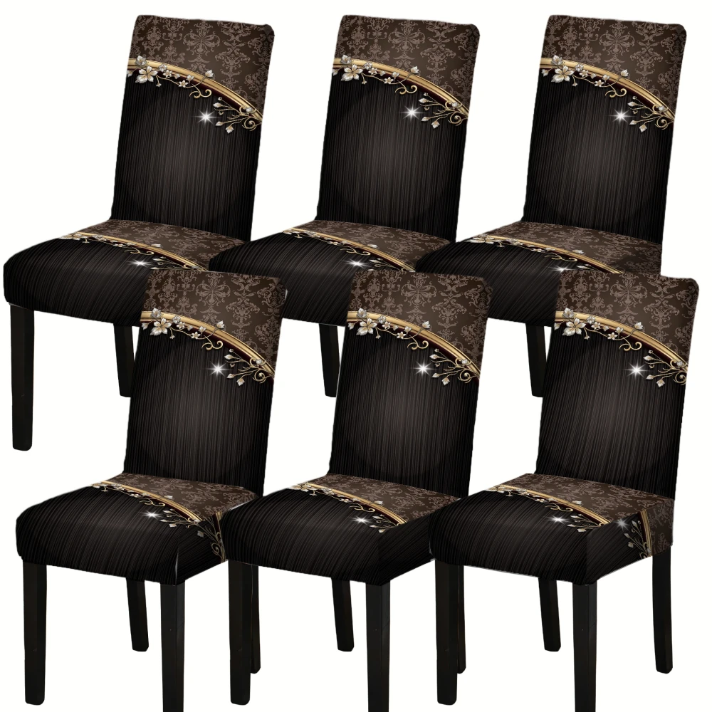 Brown Jacquard Dining Chair Covers – Stretch Seat Protectors (4/6 Pack) 1