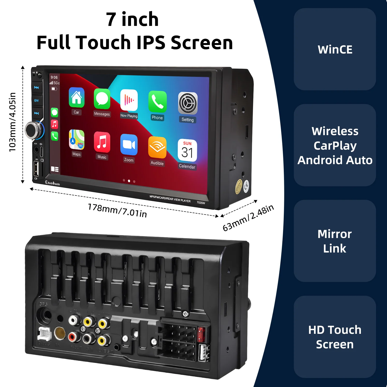 Radio para Auto ESSGOO Universal con Carplay, Reproductor Multimedia 2 Din, Android Auto, Pantalla Táctil de 7 Pulgadas, Navegación, Estéreo para Auto 6