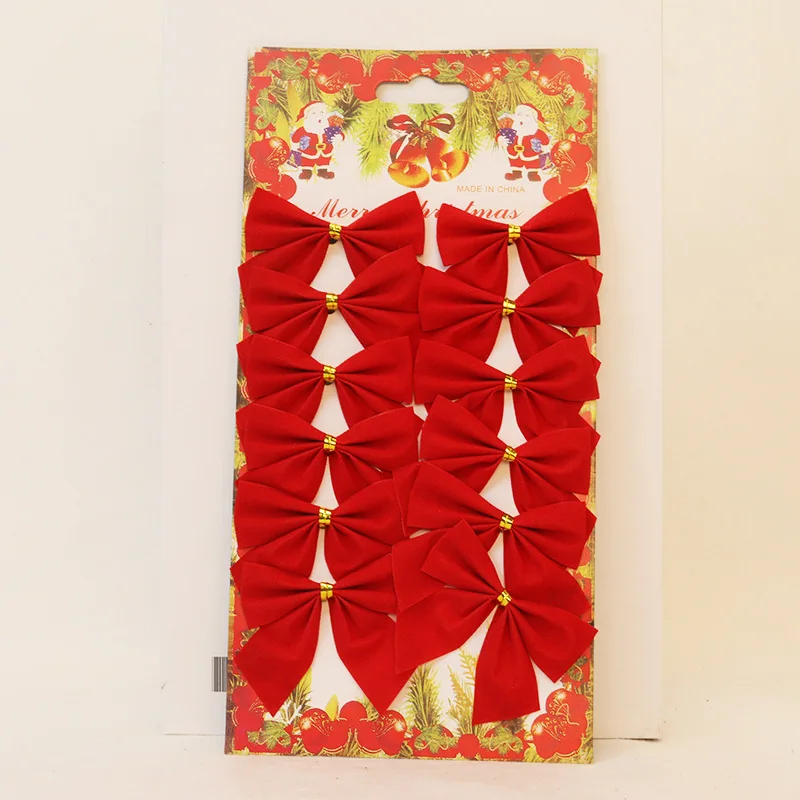 Christmas Tree Bow Decorations New Year Holiday Party Decoration Gold Silver Red Bowknot Home Crafts 12pcs/set 6cm ribbon bow decoration christmas bow ornaments