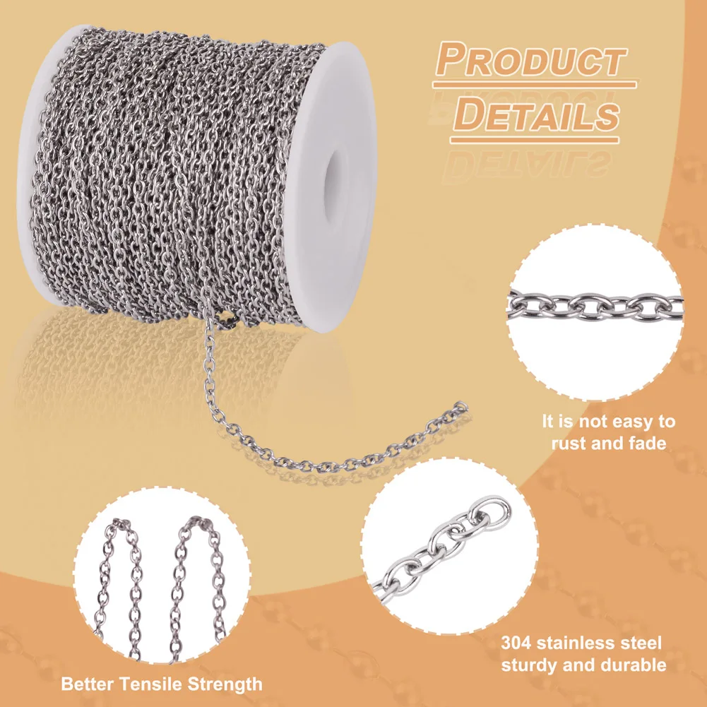 50m/Roll 304 Stainless Steel Cable Chains Link Chain Cross Chain Spool for Jewelry Making DIY Bracelet Necklace Craft Supplies