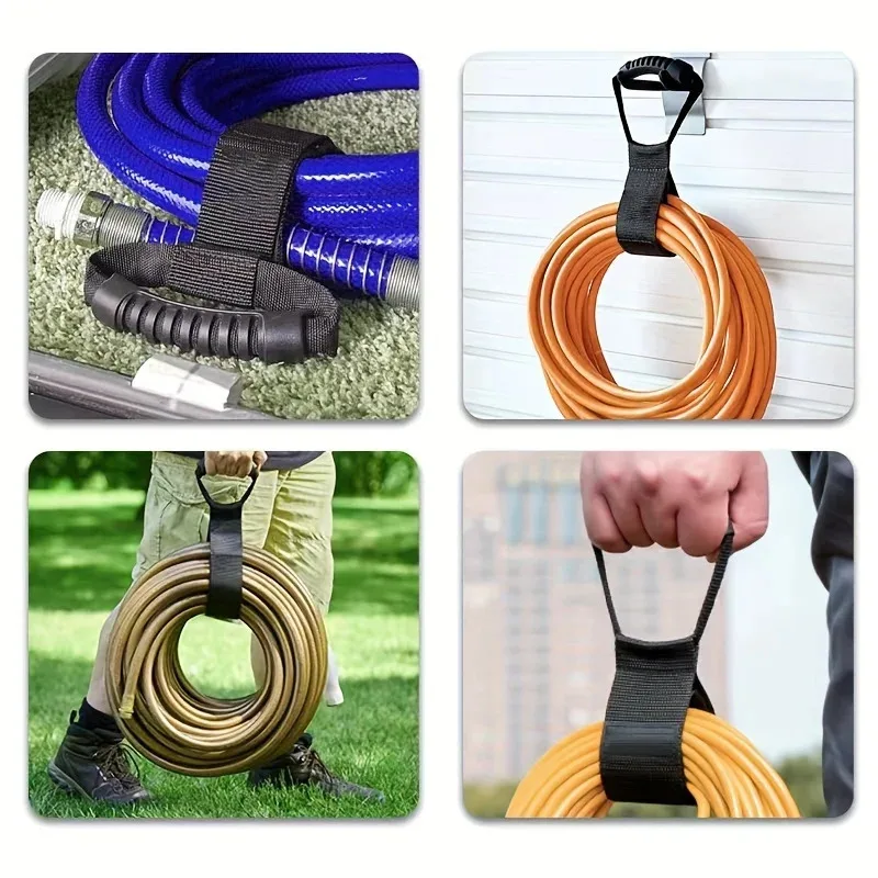 Heavy-Duty Durable Storage Strap for Secure Nylon Garden Hose Organization and Garage Storage with Open Closure Type