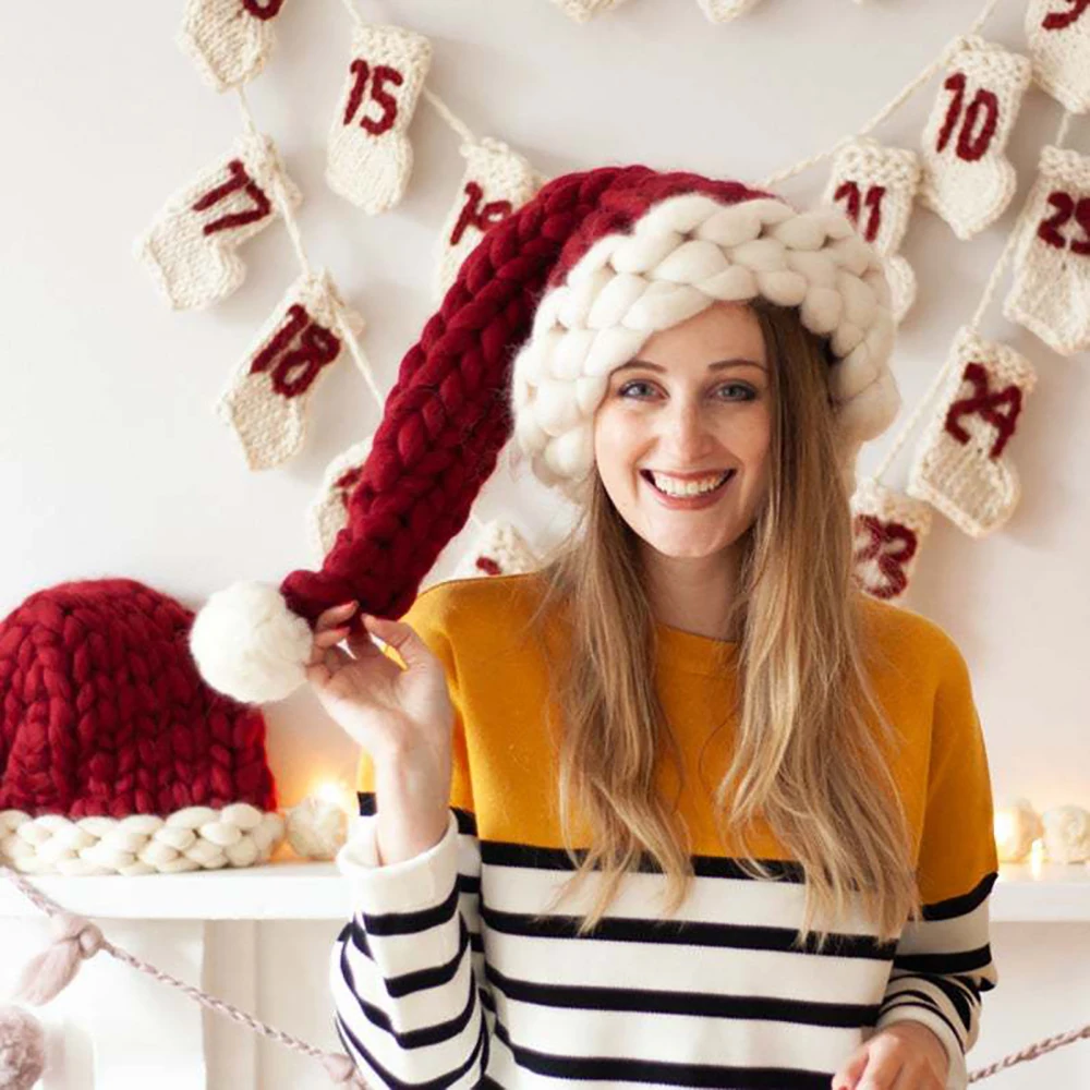 Christmas Santa Knitted Hats Hand-woven Striped Beanie Soft Caps Xmas Tree Ornament Merry Christmas New Year Party Home DIY Prop